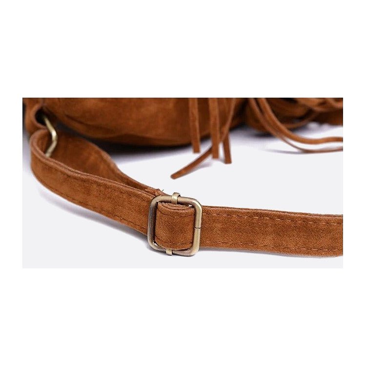 Savannah Fringe Backpack – Suede-Effect Drawstring Rucksack with Boho Tassels