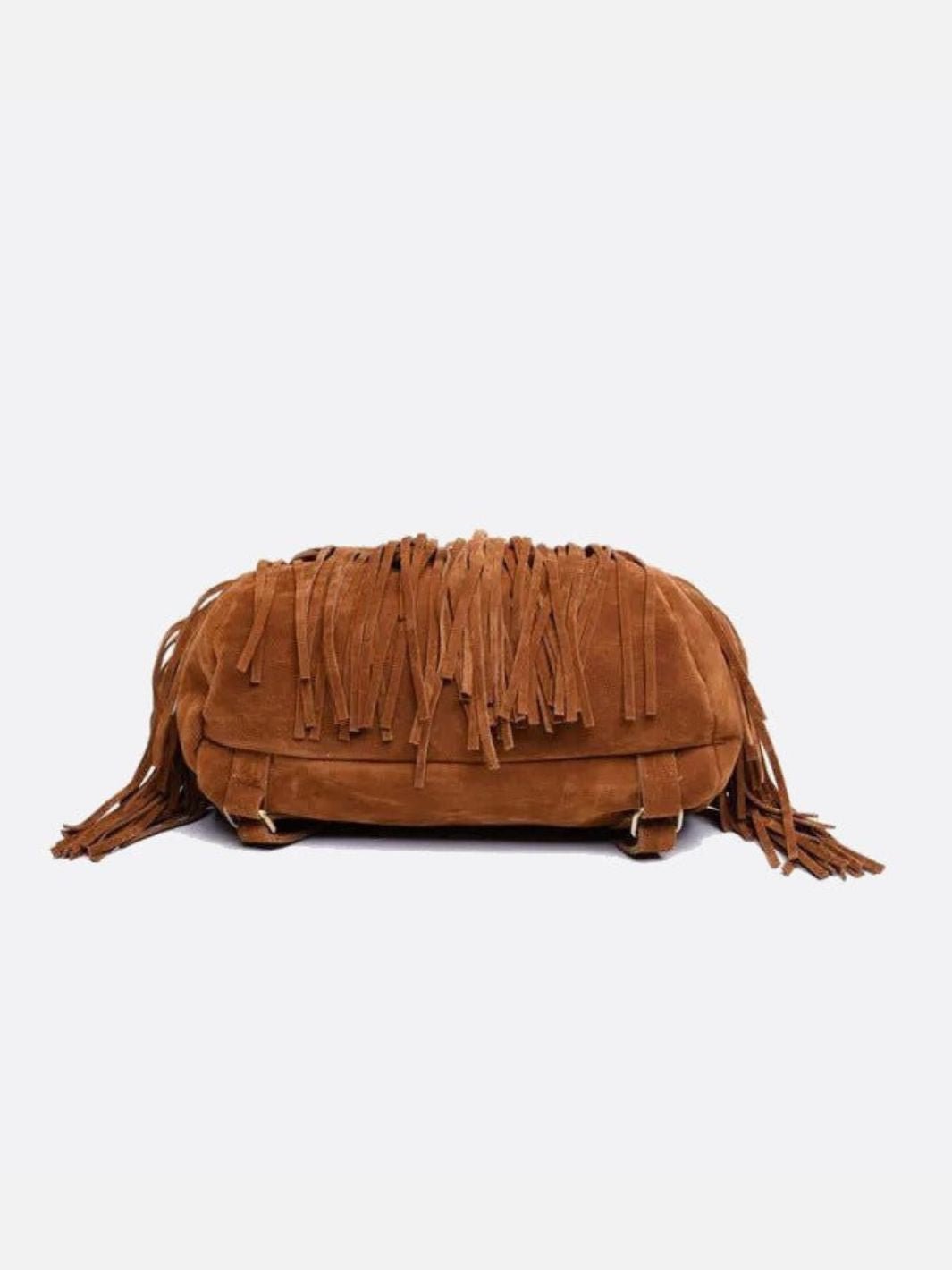 Savannah Fringe Backpack – Suede-Effect Drawstring Rucksack with Boho Tassels