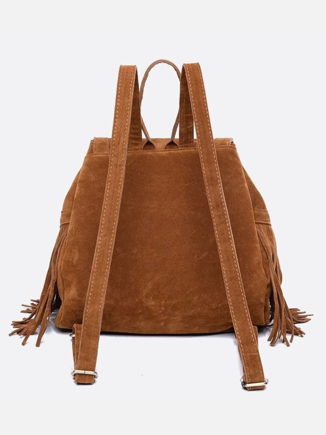 Savannah Fringe Backpack – Suede-Effect Drawstring Rucksack with Boho Tassels