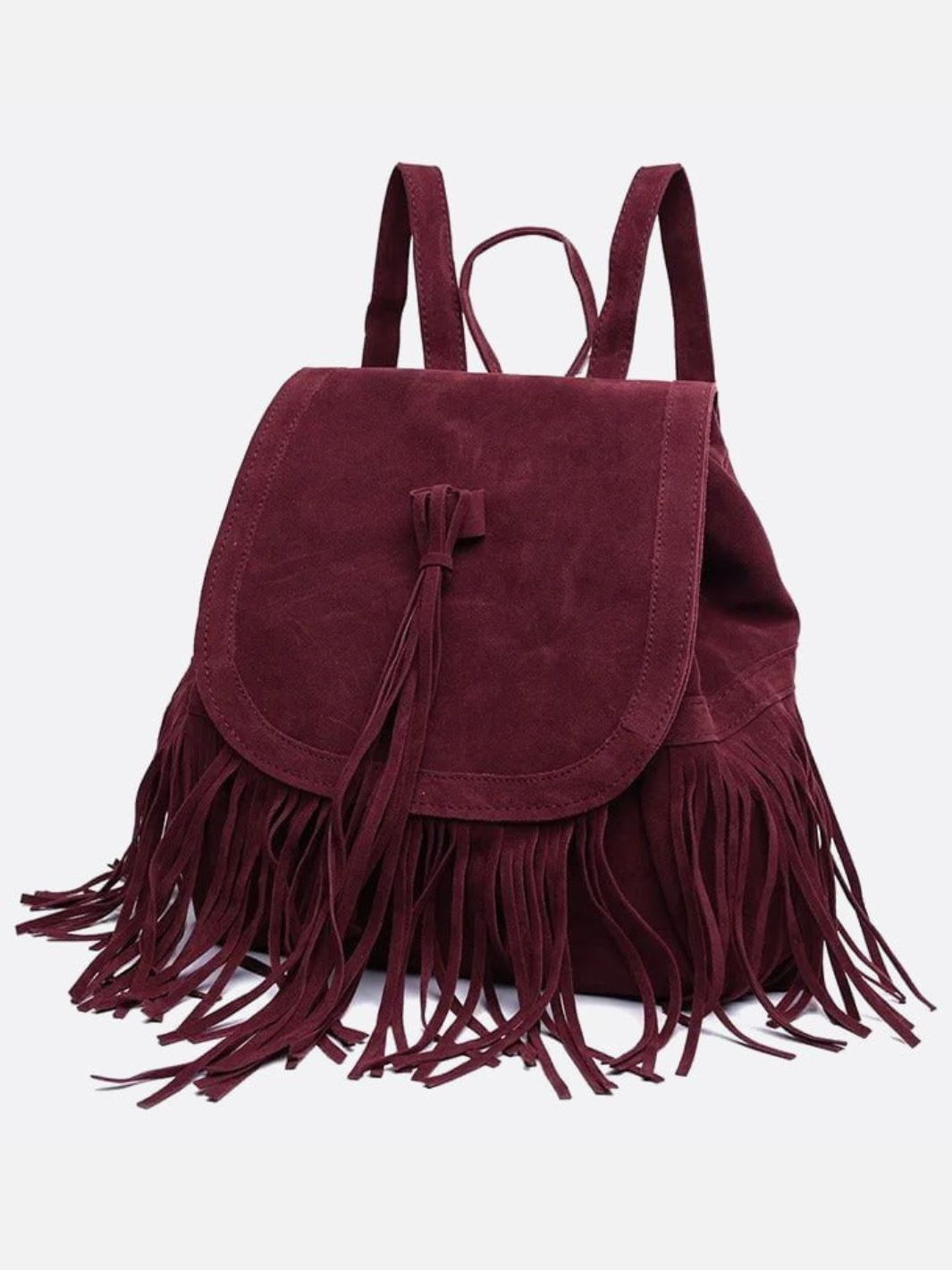Savannah Fringe Backpack – Suede-Effect Drawstring Rucksack with Boho Tassels