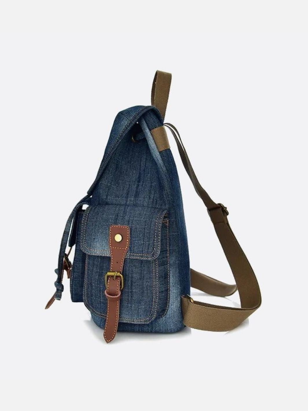 Ryder Denim Backpack – Vintage Utility Jean Bag with Pockets & Faux Leather Trim