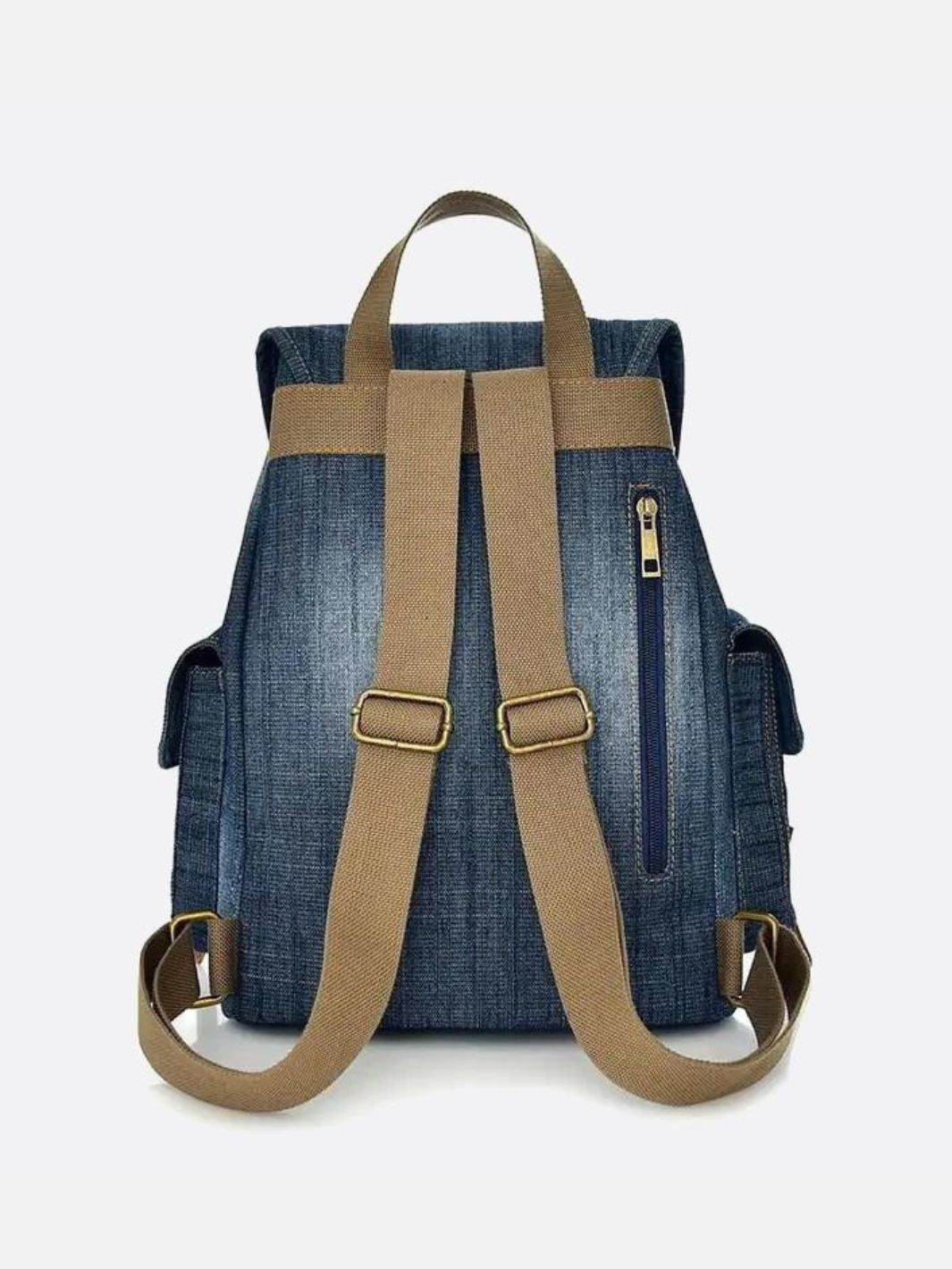 Ryder Denim Backpack – Vintage Utility Jean Bag with Pockets & Faux Leather Trim