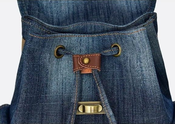 Ryder Denim Backpack – Vintage Utility Jean Bag with Pockets & Faux Leather Trim