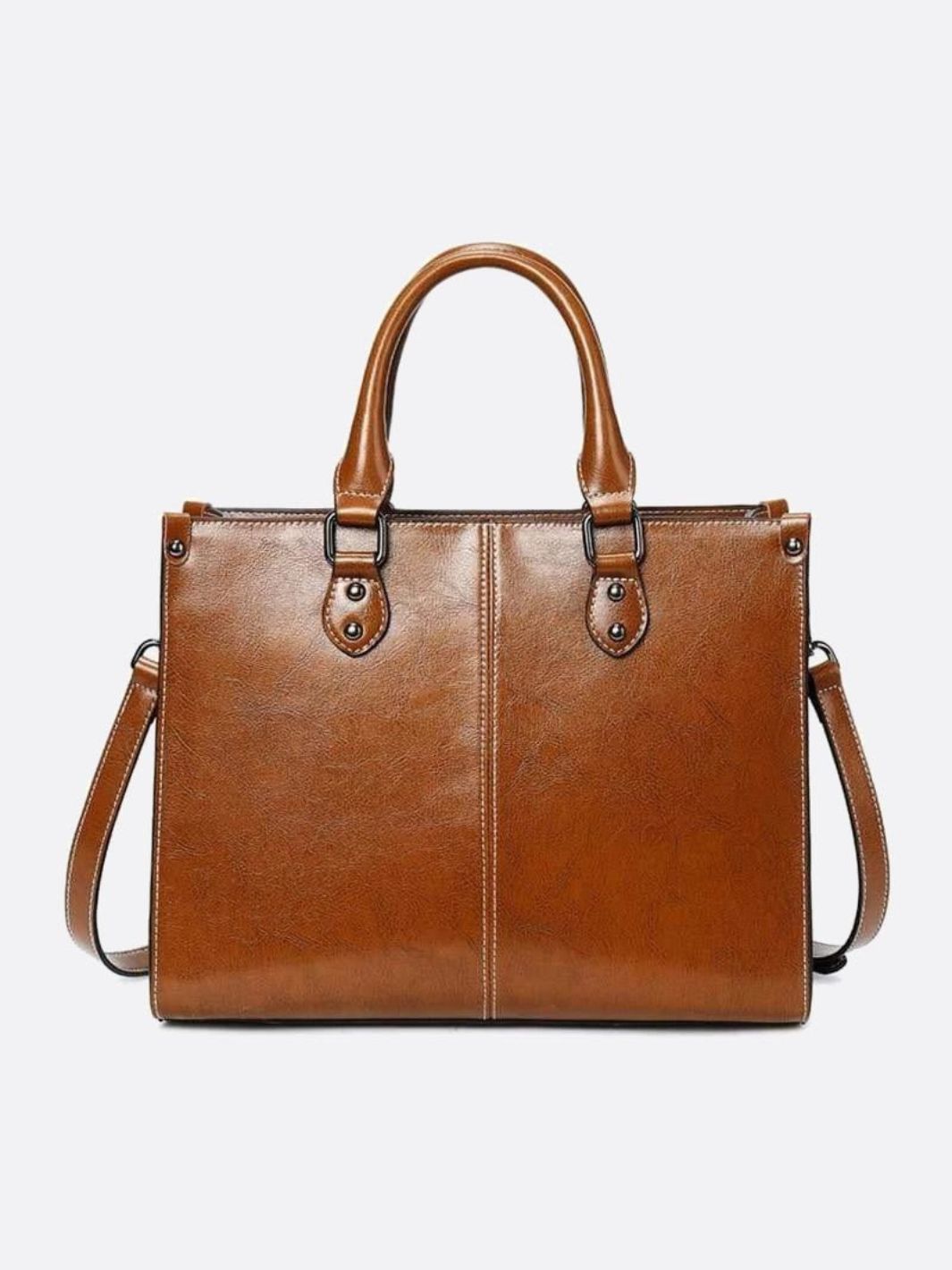 Vintage-Style Camel Leather Tote Bag – Professional & Timeless
