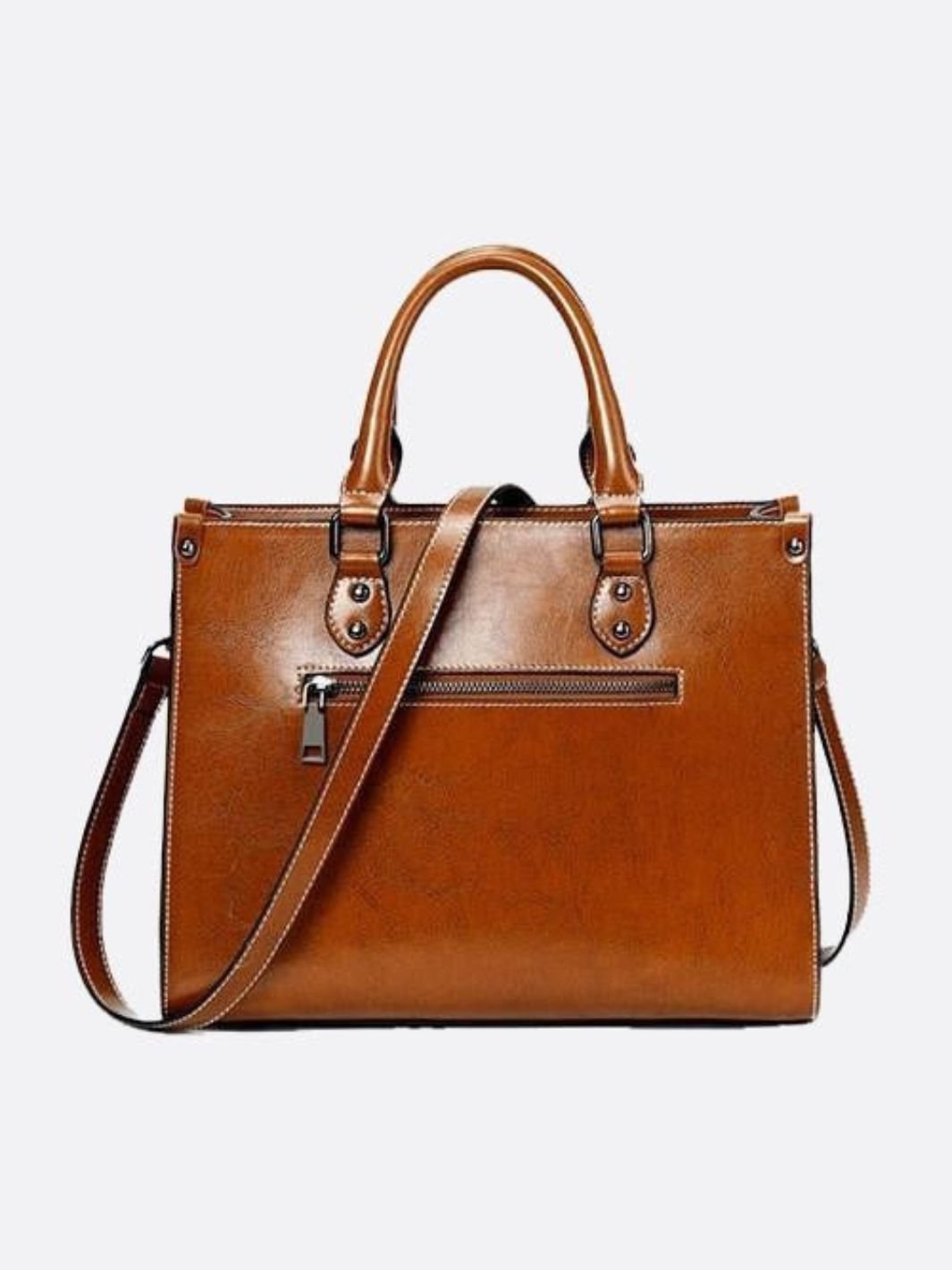 Vintage-Style Camel Leather Tote Bag – Professional & Timeless