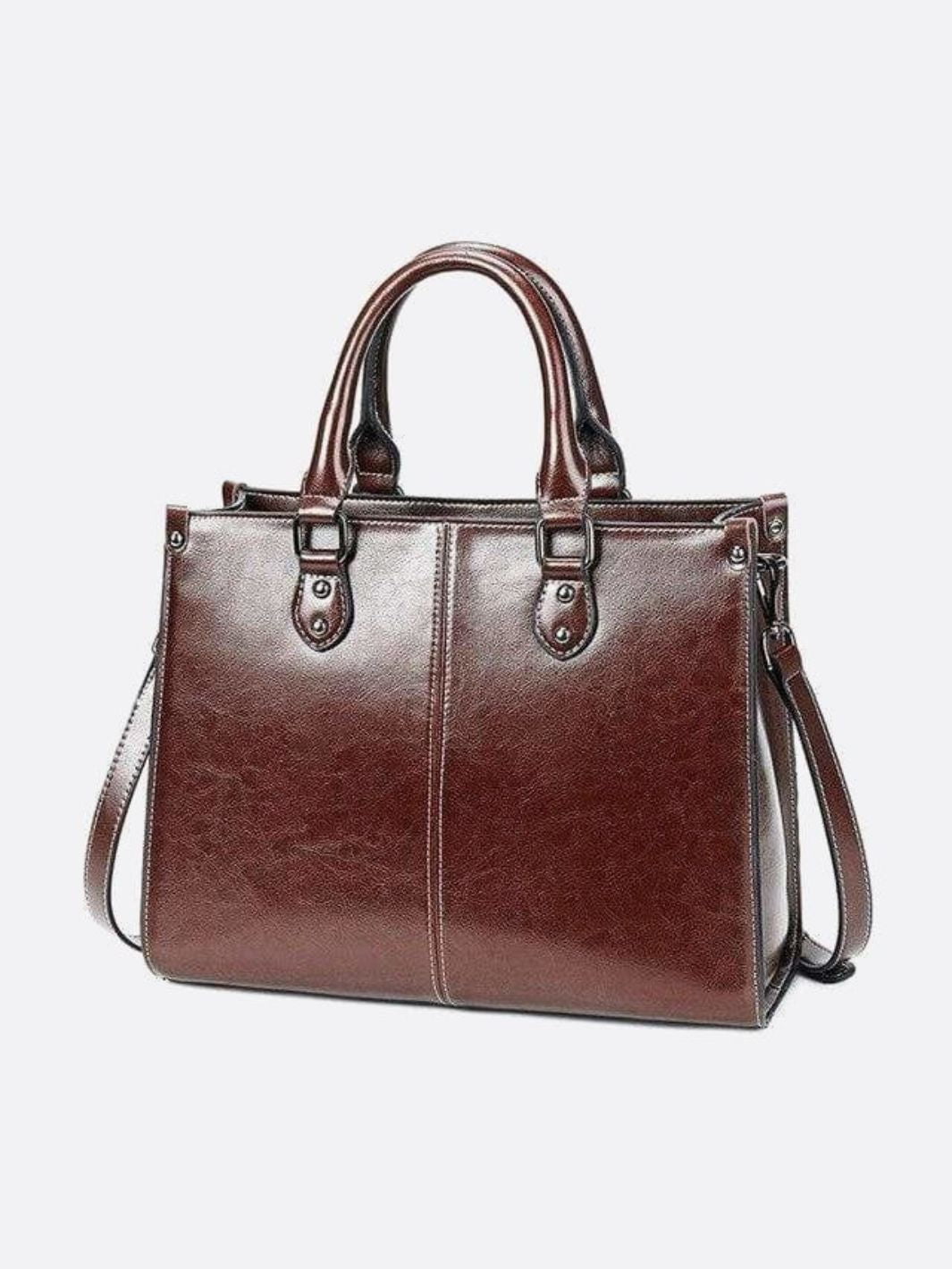 Vintage-Style Camel Leather Tote Bag – Professional & Timeless