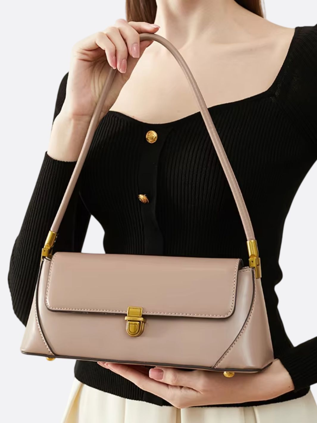 Vivienne Retro Baguette Bag – Structured Leather Shoulder Purse