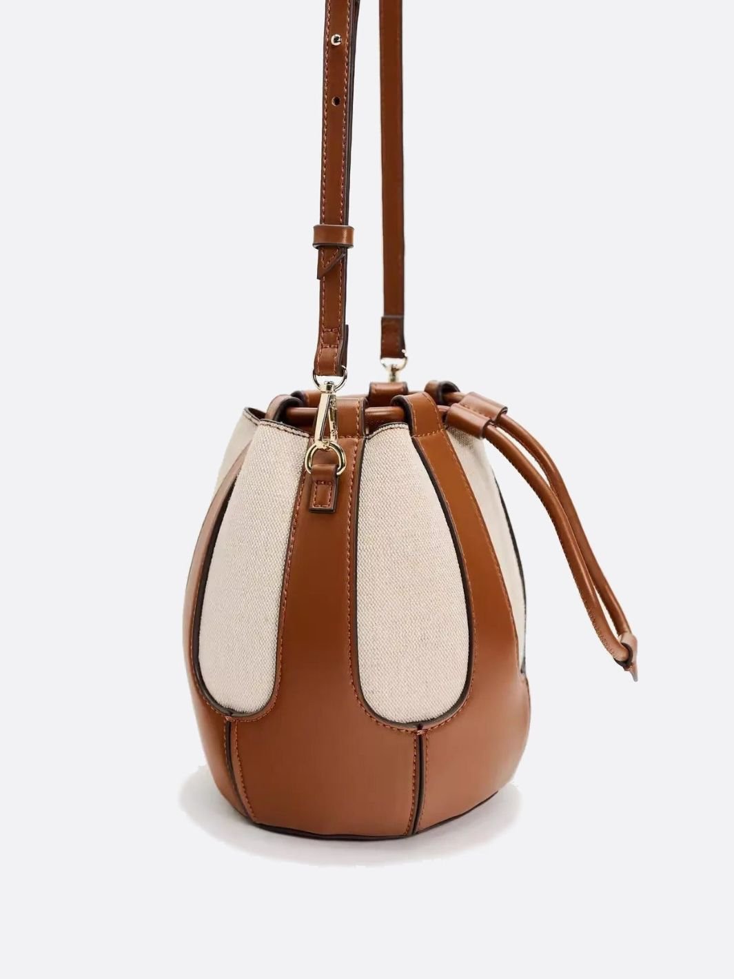 Mila Leather & Canvas Bucket Bag – Structured Drawstring