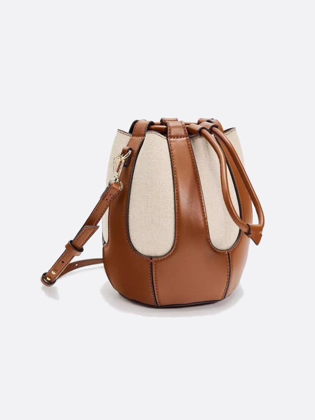 Mila Leather & Canvas Bucket Bag – Structured Drawstring