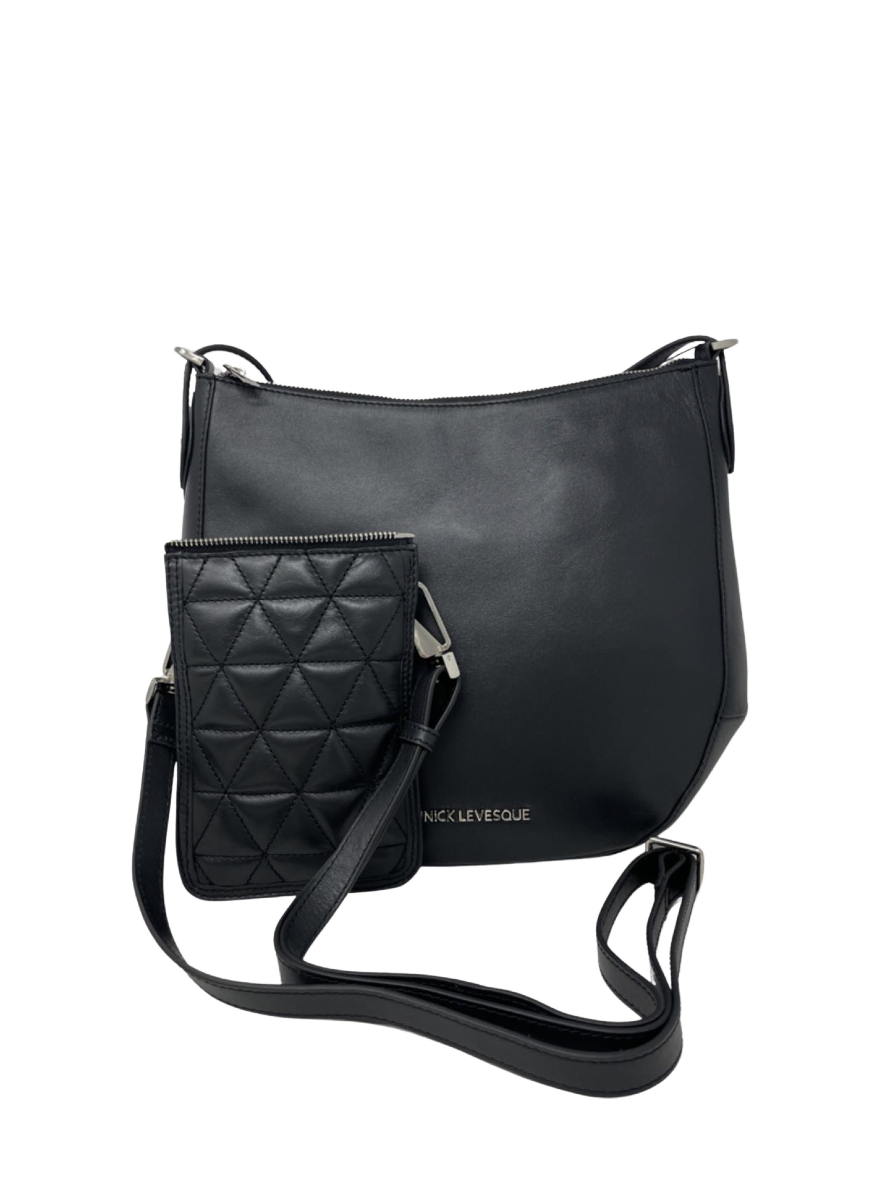 Sac à main en Cuir Noir, 2-en-1, Isabelle