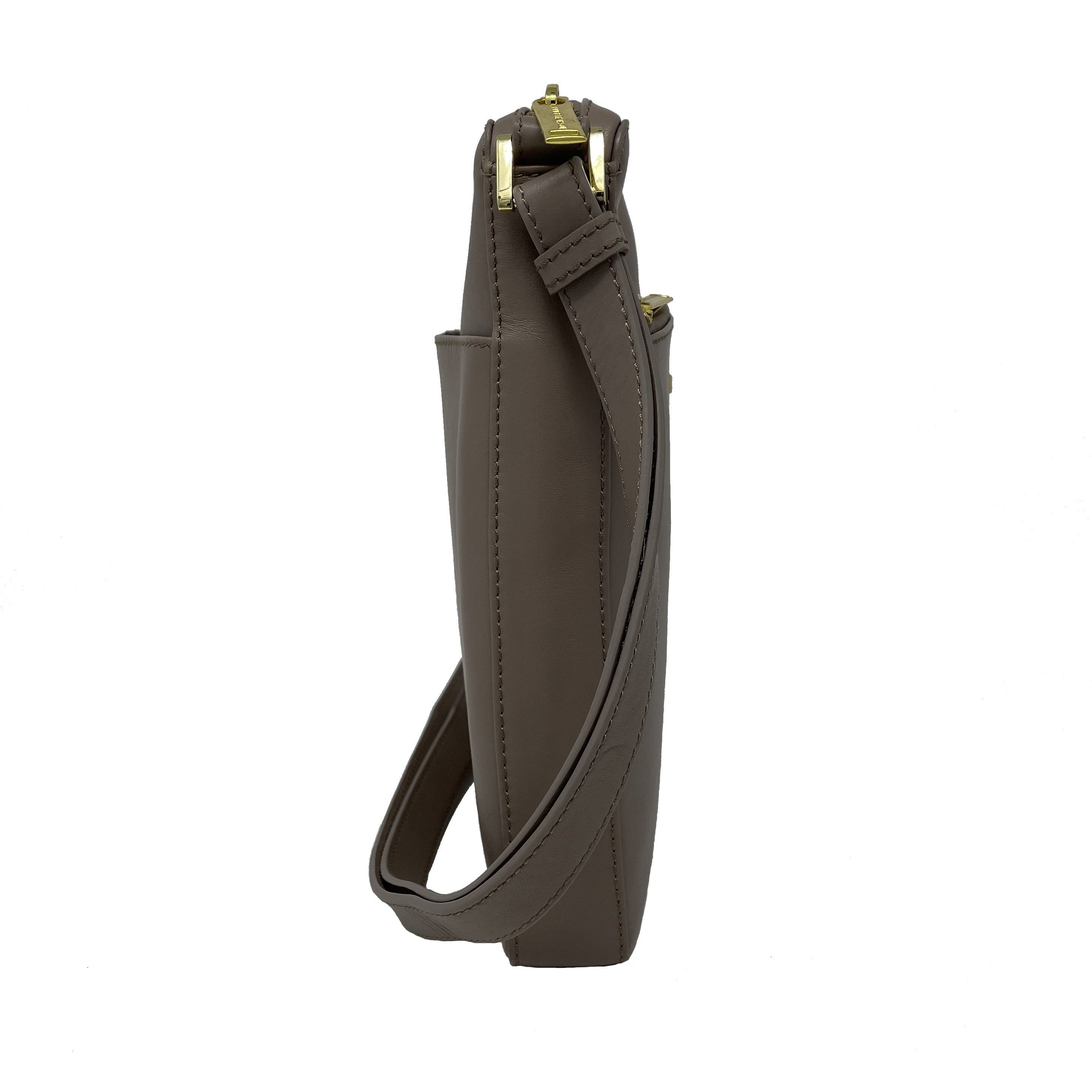 Sac à Bandoulière / Sacoche en cuir véritable Taupe | Gisèle