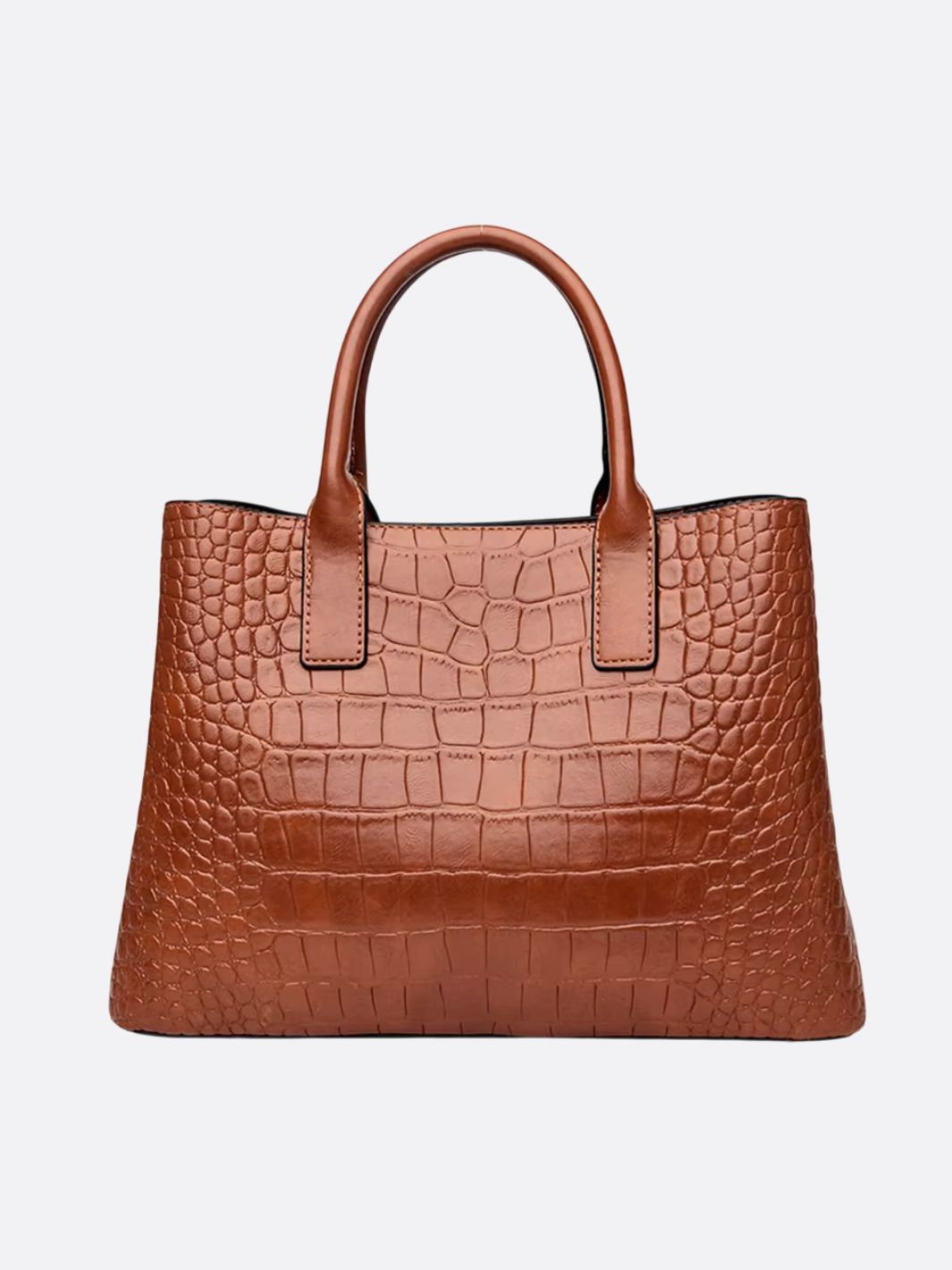 Valencia Croc-Embossed Leather Tote – Structured Top Handle Bag with Lock Detail
