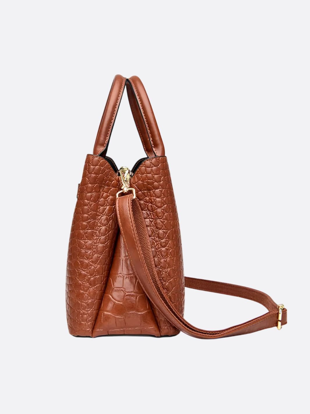 Valencia Croc-Embossed Leather Tote – Structured Top Handle Bag with Lock Detail