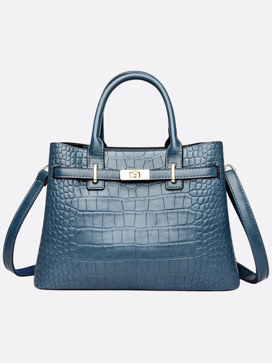 Valencia Croc-Embossed Leather Tote – Structured Top Handle Bag with Lock Detail
