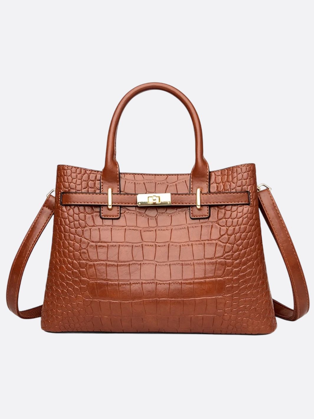 Valencia Croc-Embossed Leather Tote – Structured Top Handle Bag with Lock Detail