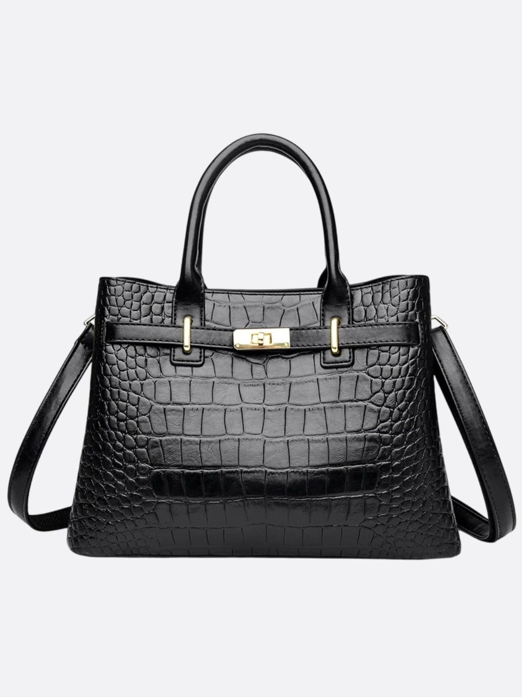 Valencia Croc-Embossed Leather Tote – Structured Top Handle Bag with Lock Detail