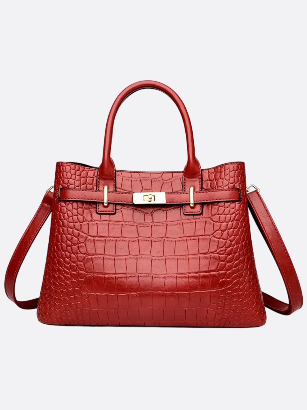Valencia Croc-Embossed Leather Tote – Structured Top Handle Bag with Lock Detail