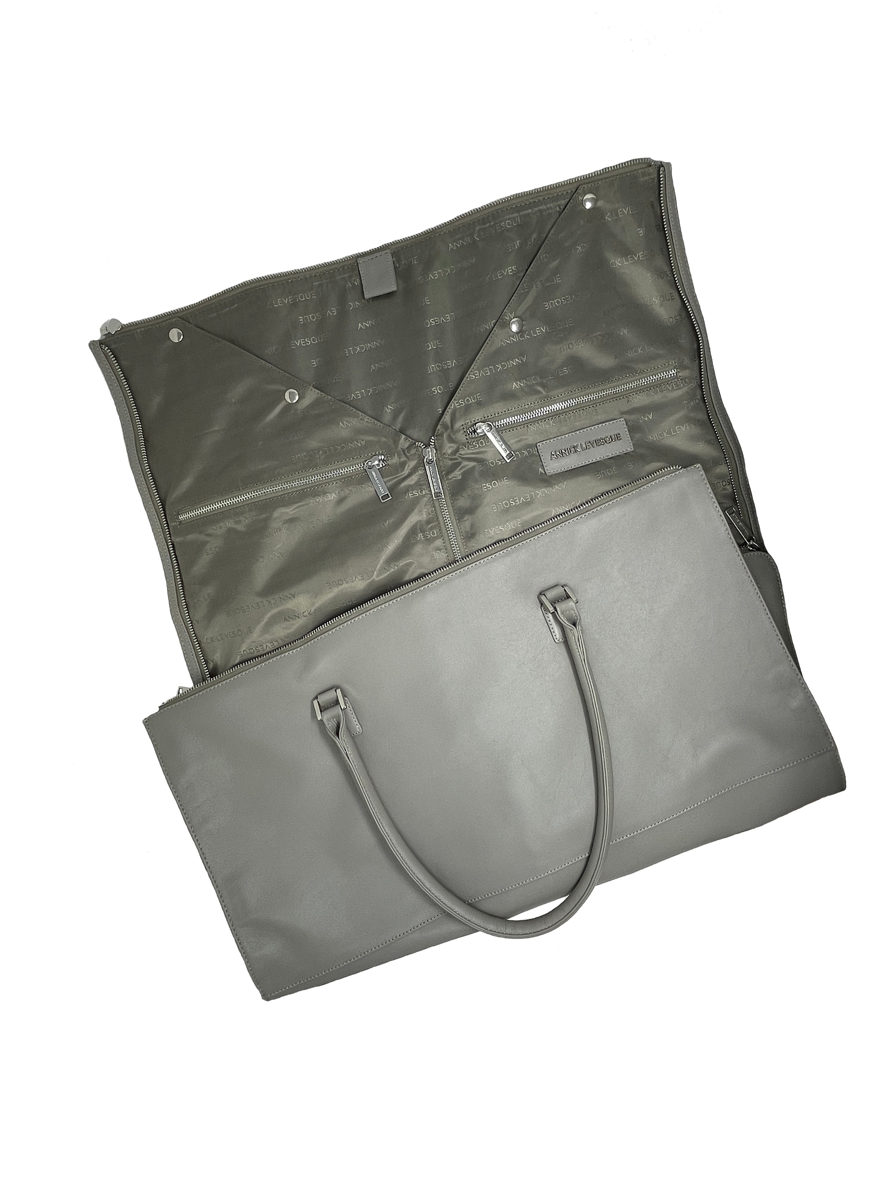 Grand Sac de Voyage-Housse en Cuir Véritable Gris, Frederick