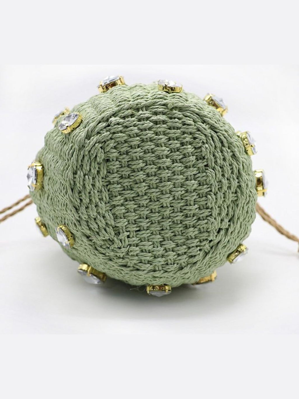 Luna Mini Gem-Embellished Bucket Bag – Woven Handle Purse
