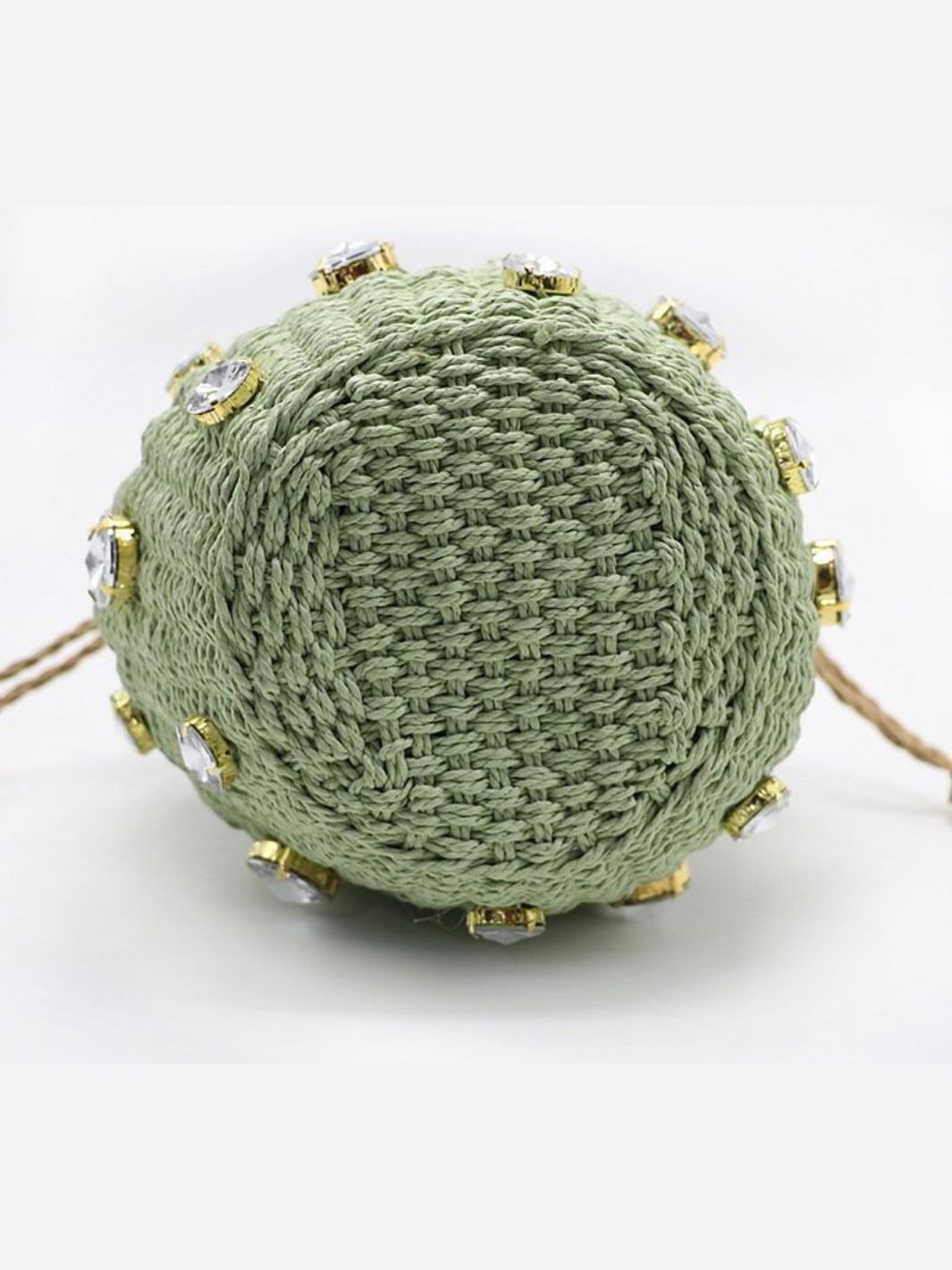 Luna Mini Gem-Embellished Bucket Bag – Woven Handle Purse