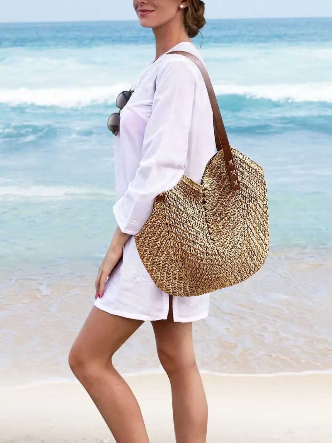 Isla Slouchy Straw Tote – Oversized Soft Woven Shoulder Bag