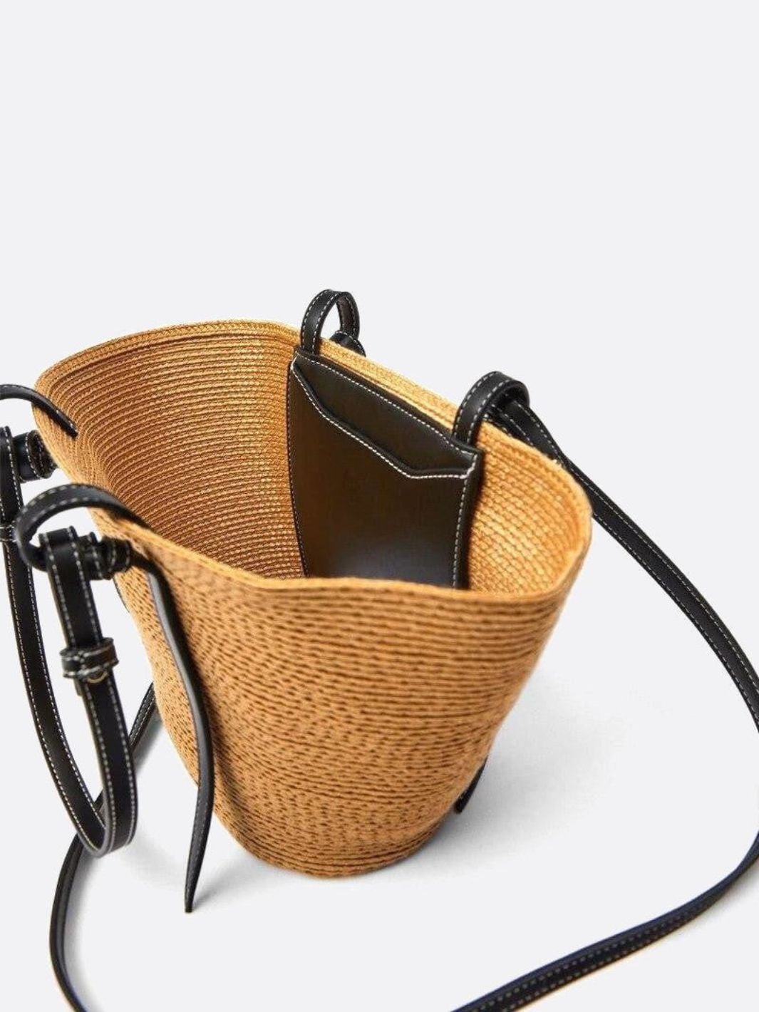 Sienna Two-Tone Woven Tote – Black & Camel Straw Bag