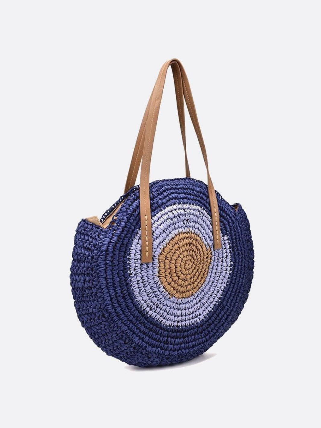 Serena Round Colorblock Straw Bag – Multicolor Circle Tote