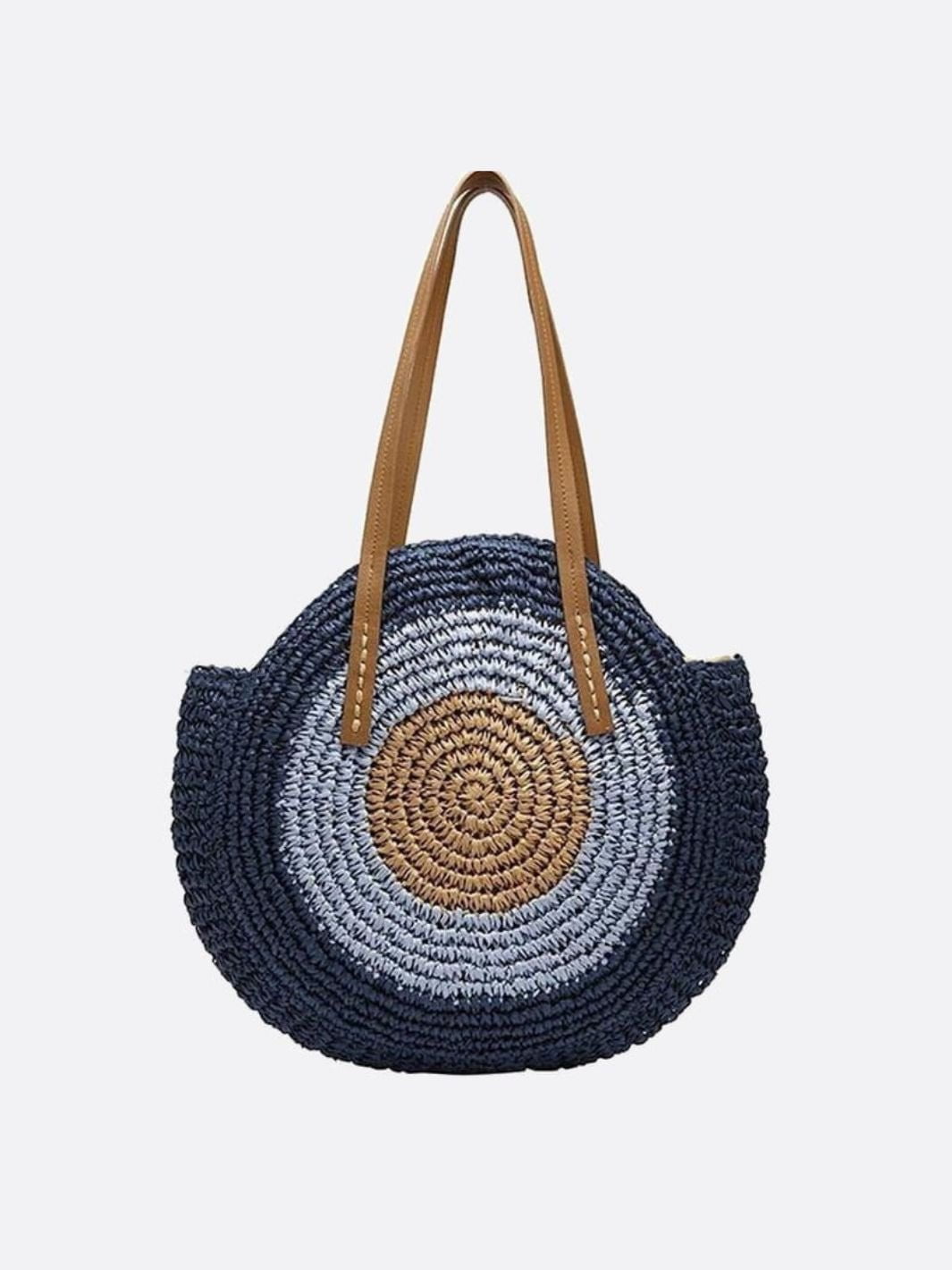 Serena Round Colorblock Straw Bag – Multicolor Circle Tote