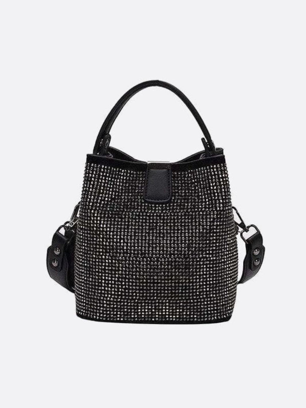 Black Rhinestone Bucket Bag – Sparkly Evening Shoulder Bag
