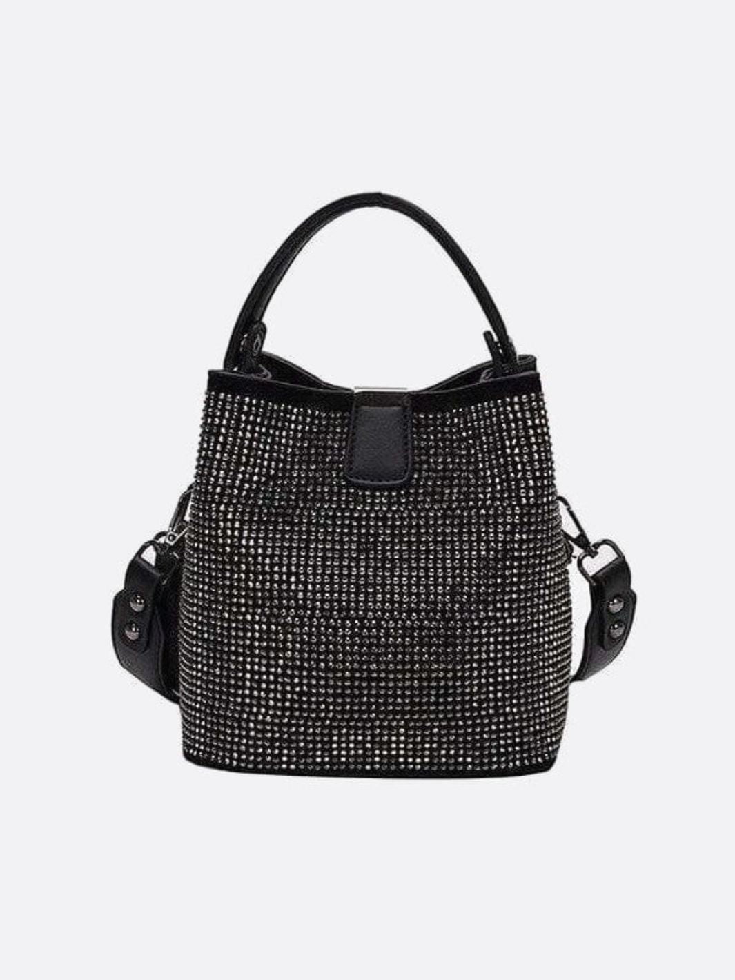 Black Rhinestone Bucket Bag – Sparkly Evening Shoulder Bag