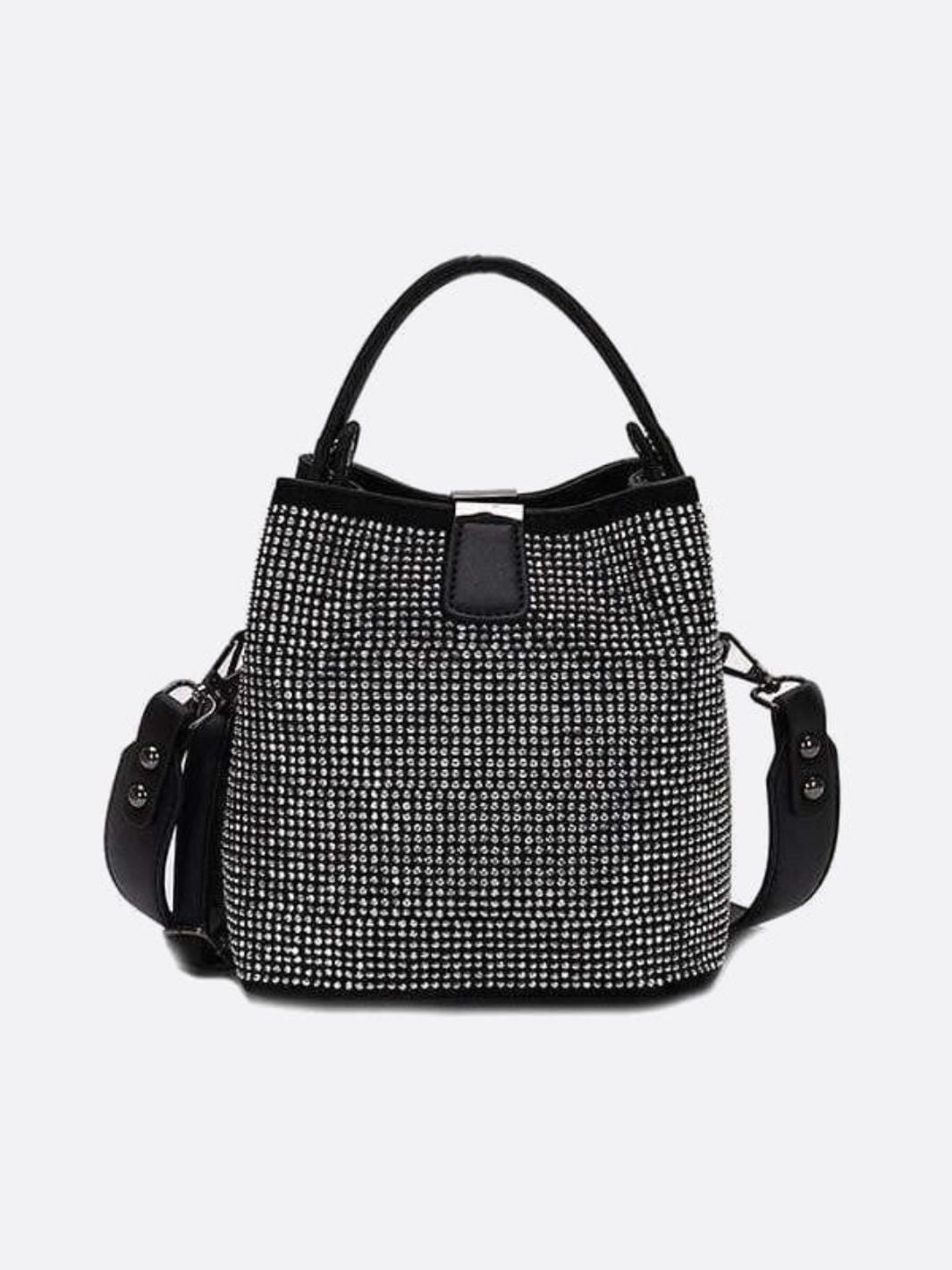 Black Rhinestone Bucket Bag – Sparkly Evening Shoulder Bag