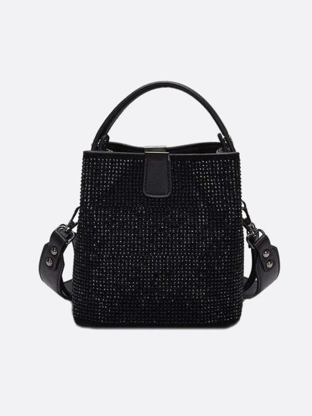 Black Rhinestone Bucket Bag – Sparkly Evening Shoulder Bag