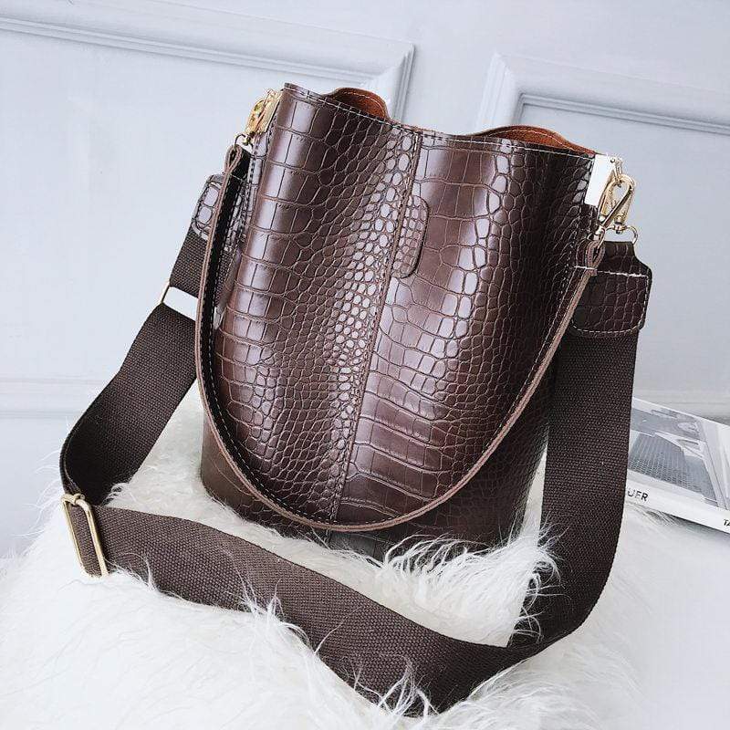 Black Croc-Embossed PU Leather Bucket Bag – Bold, Textured, Timeless