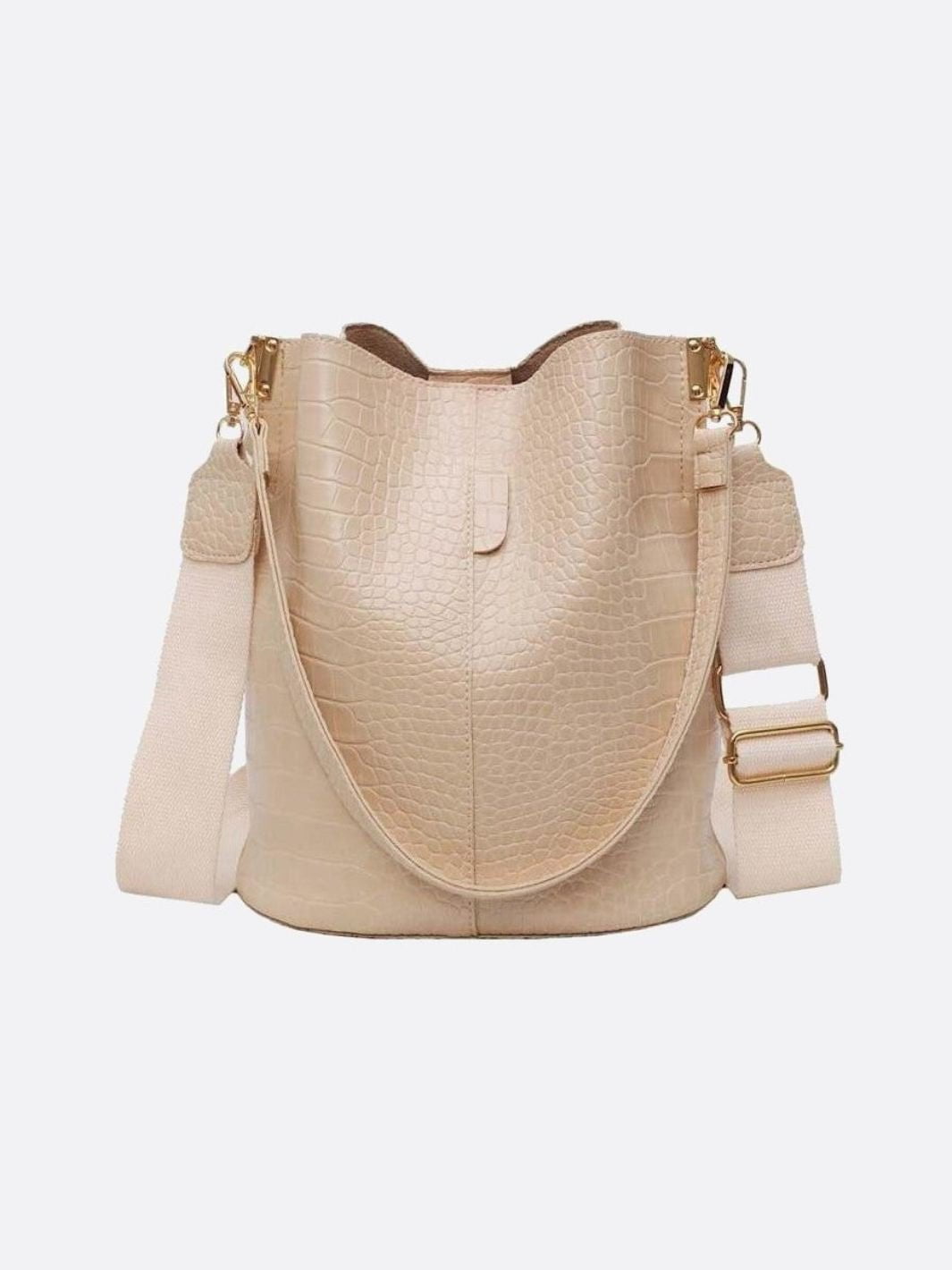 Black Croc-Embossed PU Leather Bucket Bag – Bold, Textured, Timeless