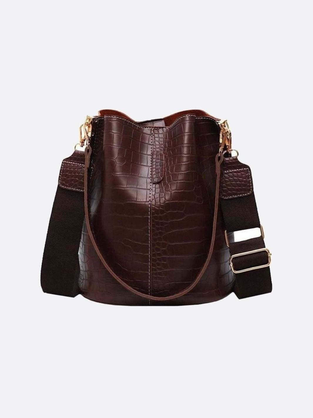 Black Croc-Embossed PU Leather Bucket Bag – Bold, Textured, Timeless