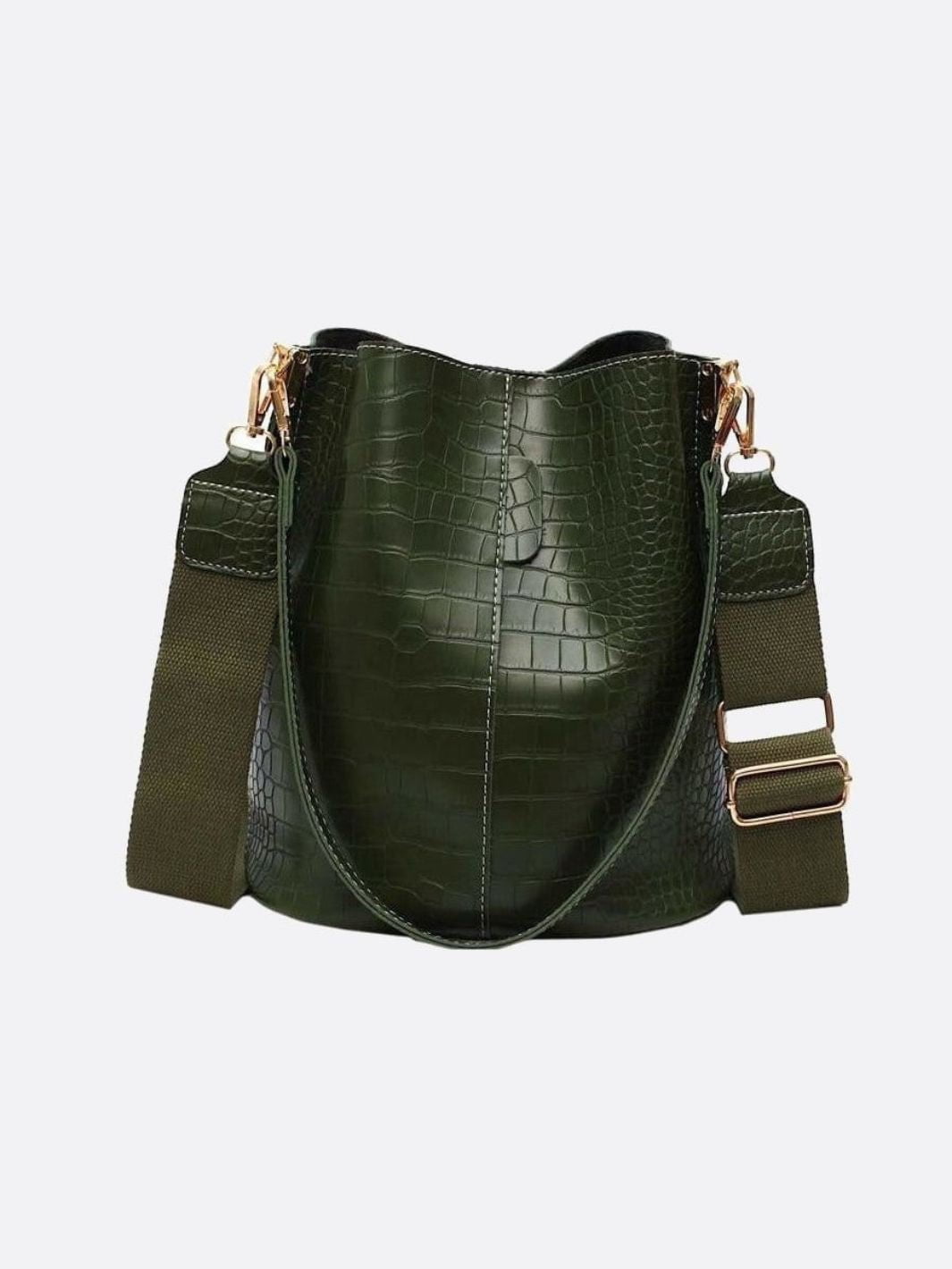 Black Croc-Embossed PU Leather Bucket Bag – Bold, Textured, Timeless