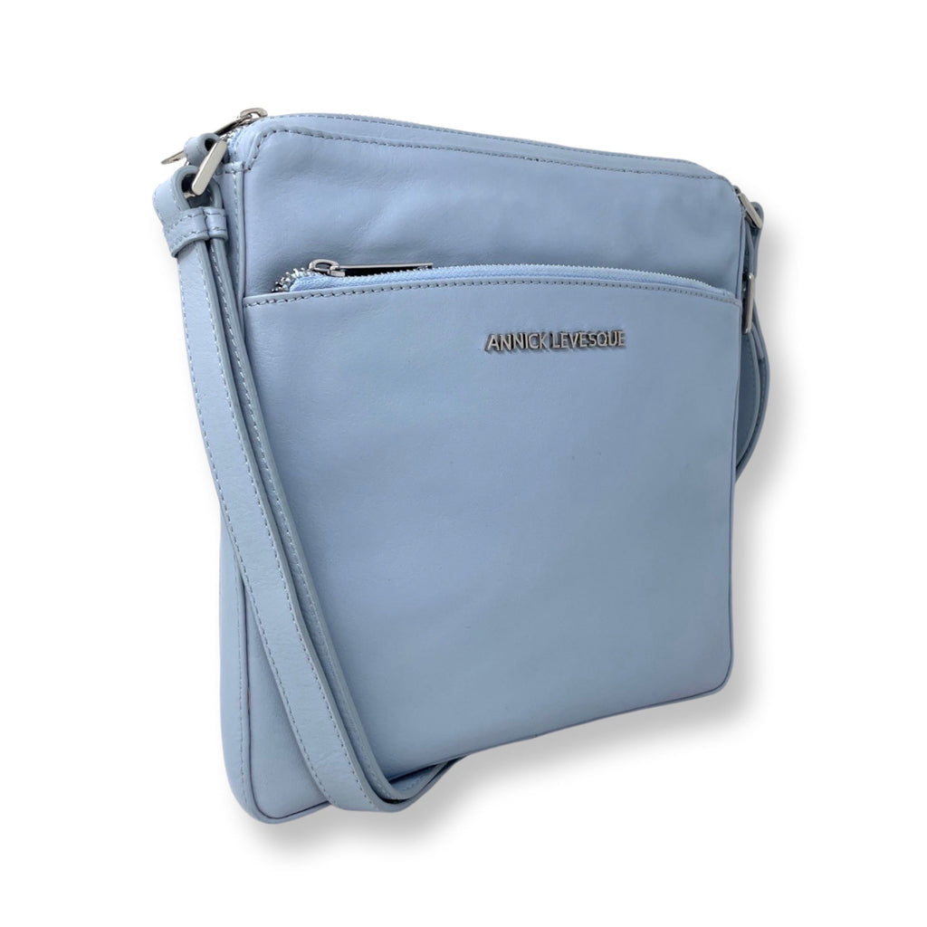 Sac à Bandoulière en cuir véritable Bleu Pâle, Gisèle