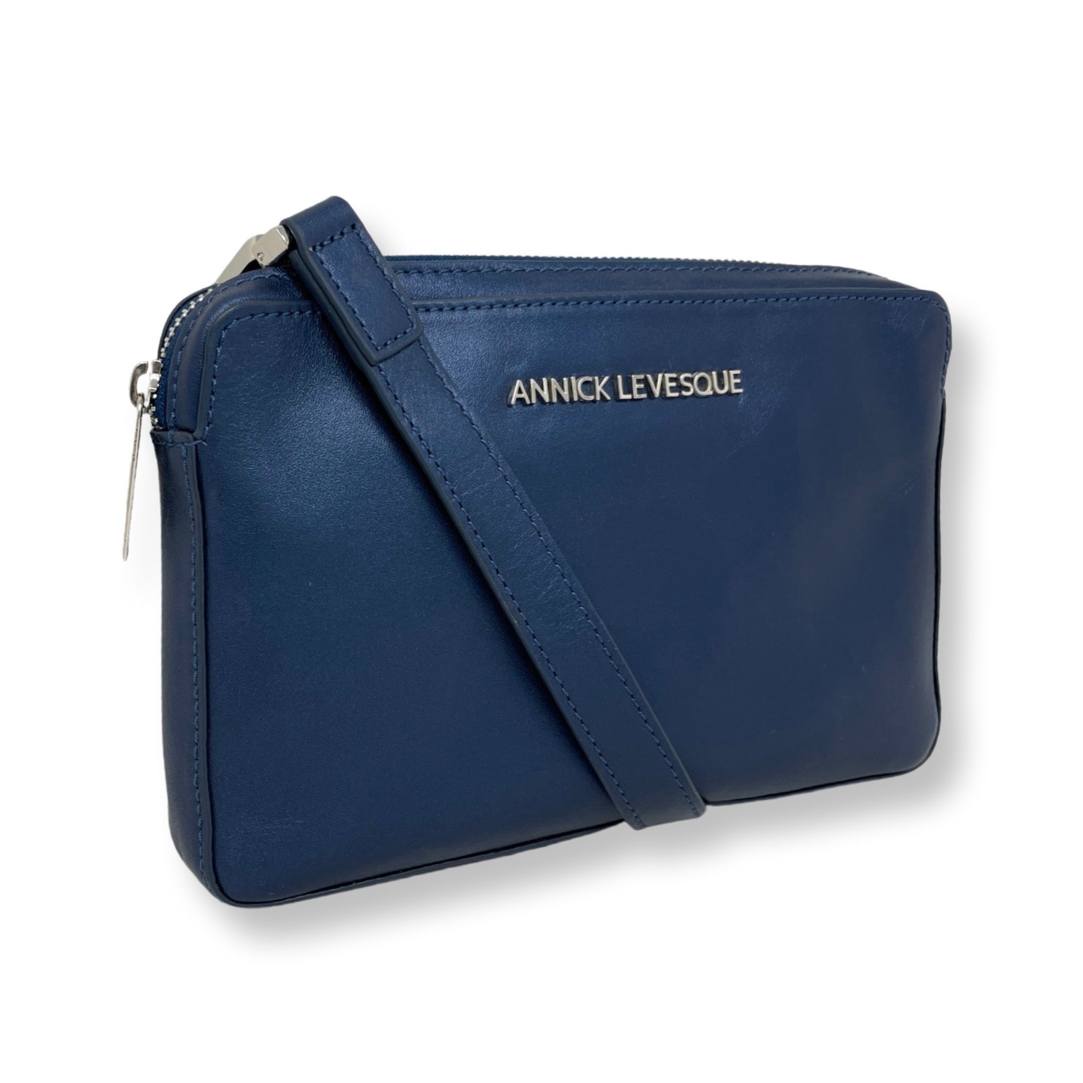 Petit sac bandoulière en Cuir Bleu Marine, Annie