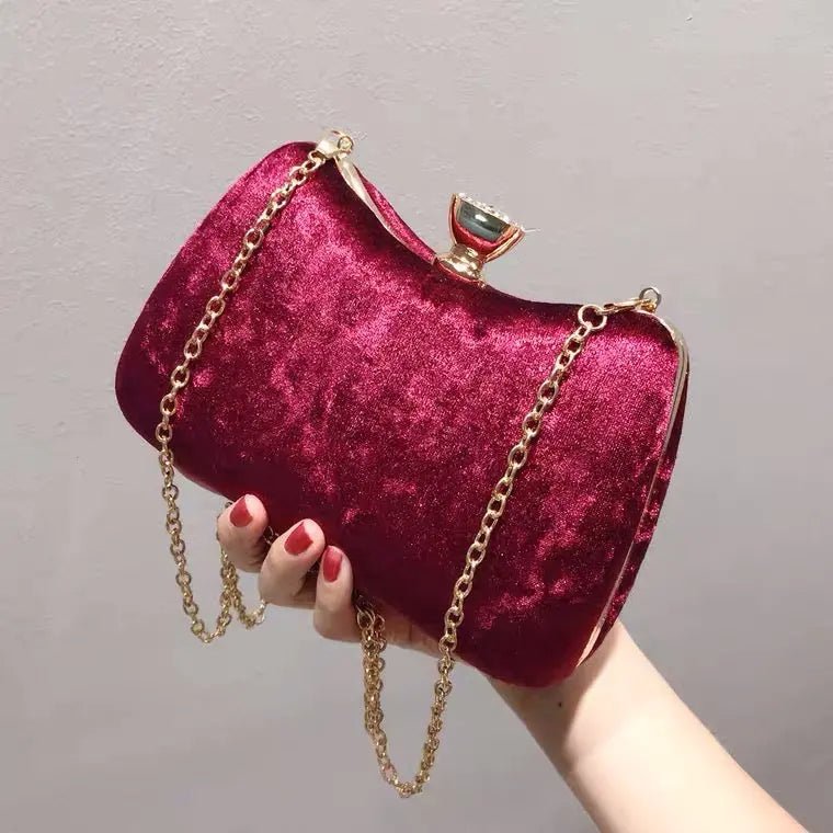 Isla | Velvet & Crystal Handle Evening Clutch – Regal Charm