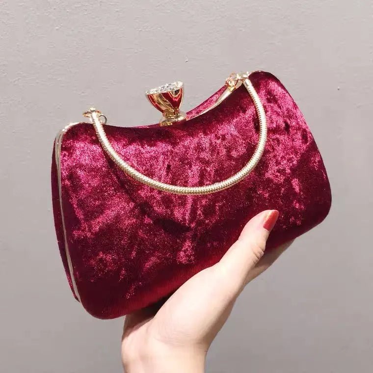Isla | Velvet & Crystal Handle Evening Clutch – Regal Charm
