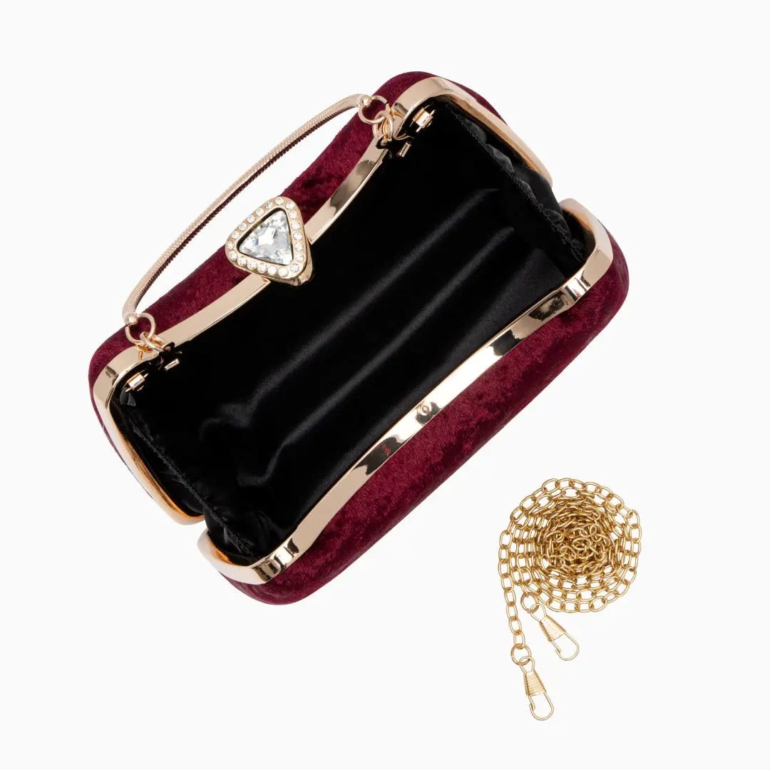 Isla | Velvet & Crystal Handle Evening Clutch – Regal Charm
