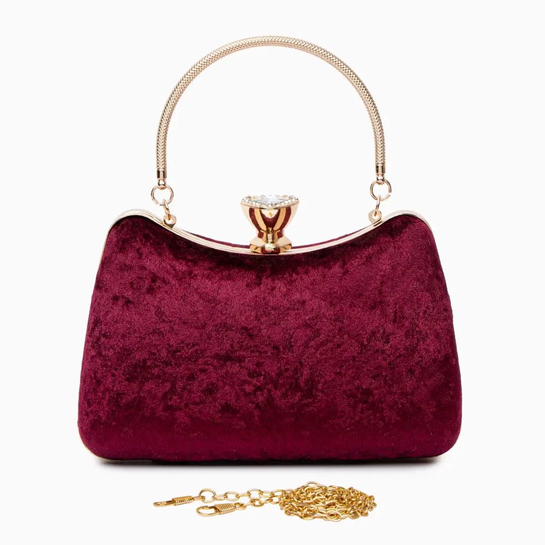 Isla | Velvet & Crystal Handle Evening Clutch – Regal Charm