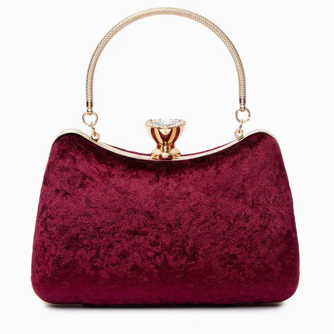 Isla | Velvet & Crystal Handle Evening Clutch – Regal Charm