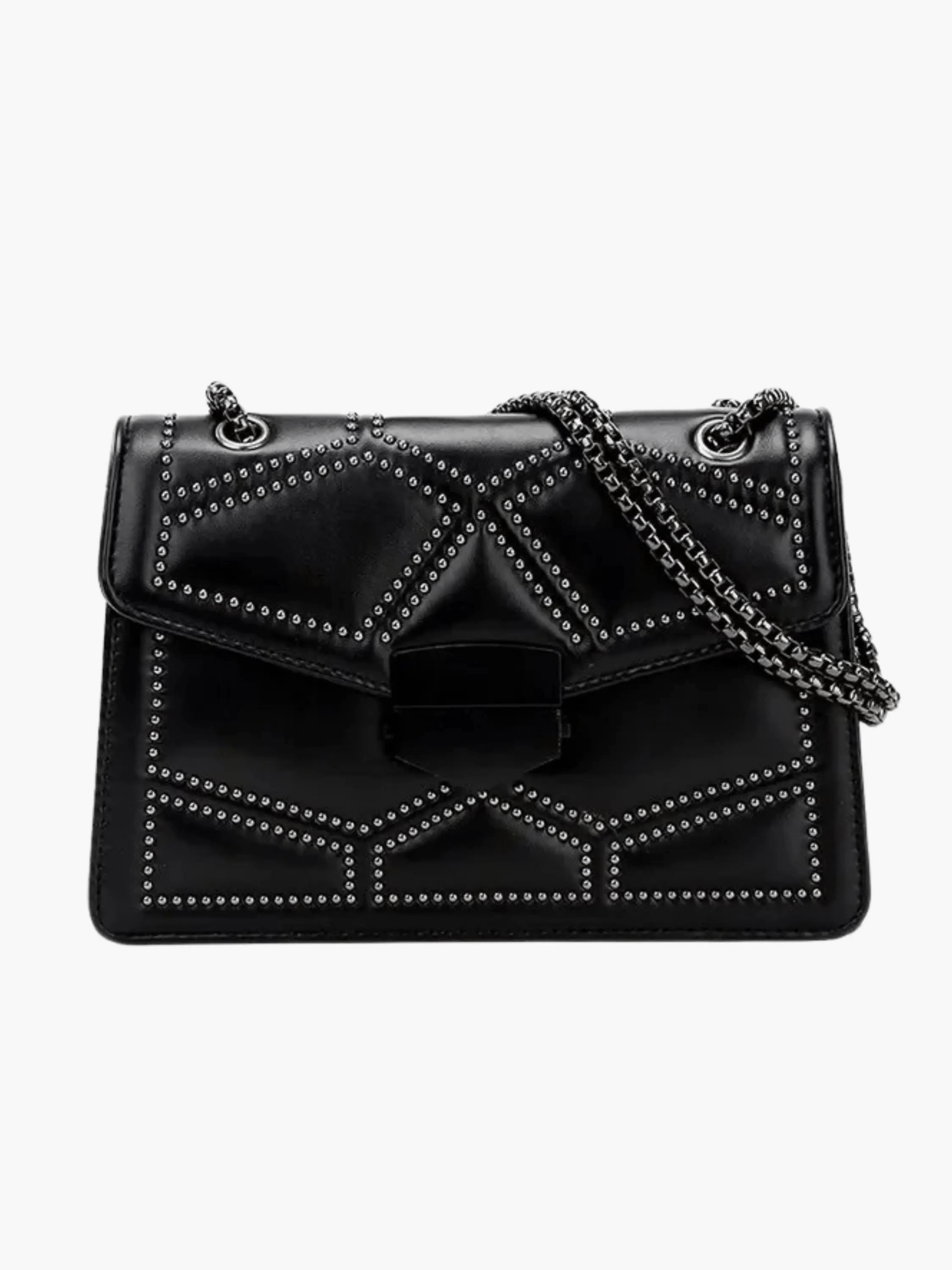 Vionara | Black Studded Leather Shoulder Bag – Edgy Elegance