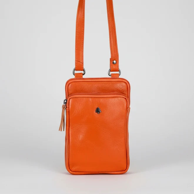 Greenwood Leather Compact Mini Crossbody. Slim Full-Grain Leather Phone Bag & Travel Organizer