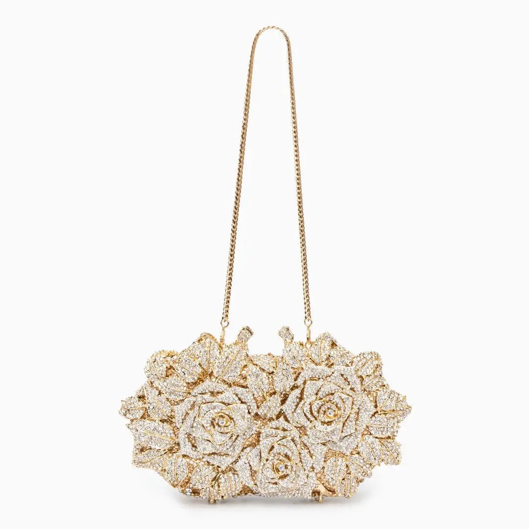 Lioris | Gold Rose Crystal Evening Clutch – Luxurious Bloom