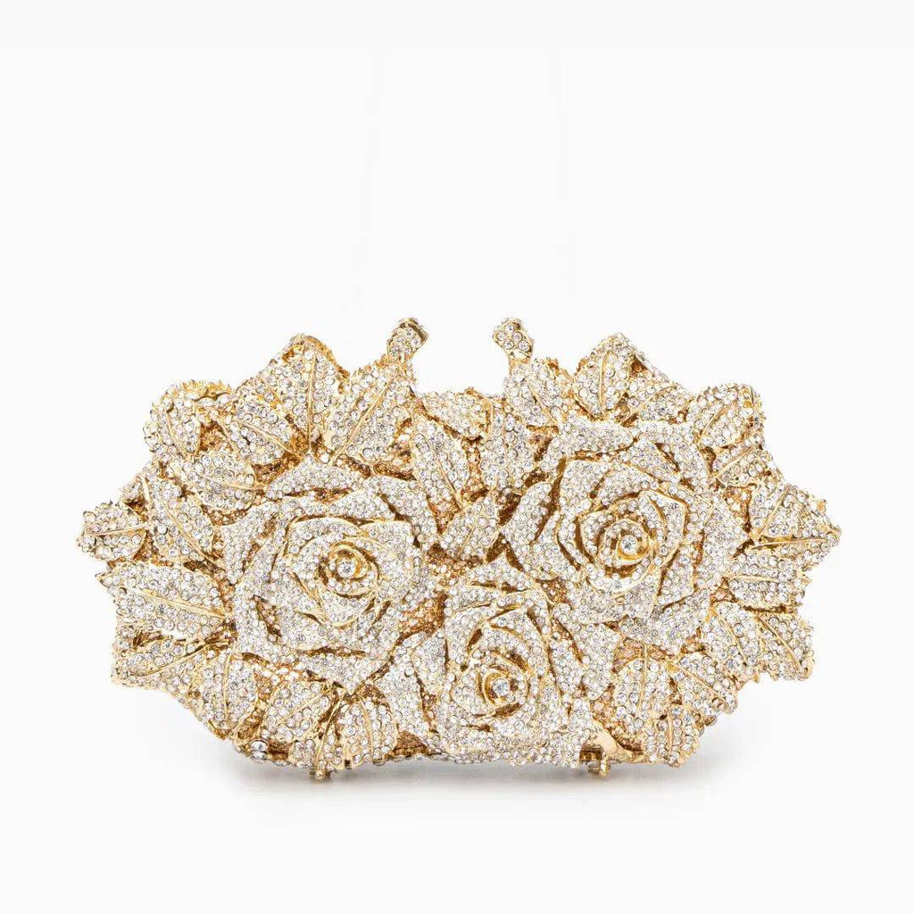 Lioris | Gold Rose Crystal Evening Clutch – Luxurious Bloom