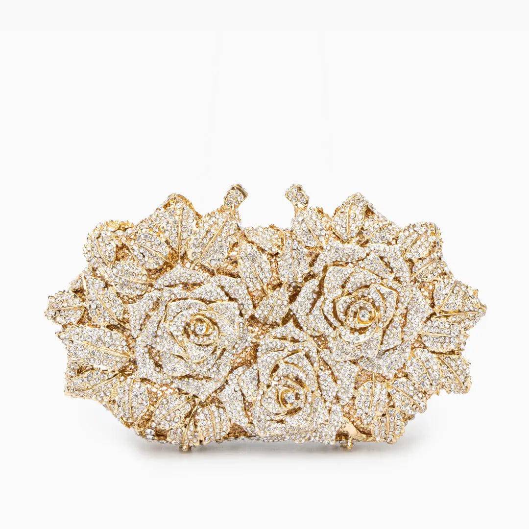 Lioris | Gold Rose Crystal Evening Clutch – Luxurious Bloom