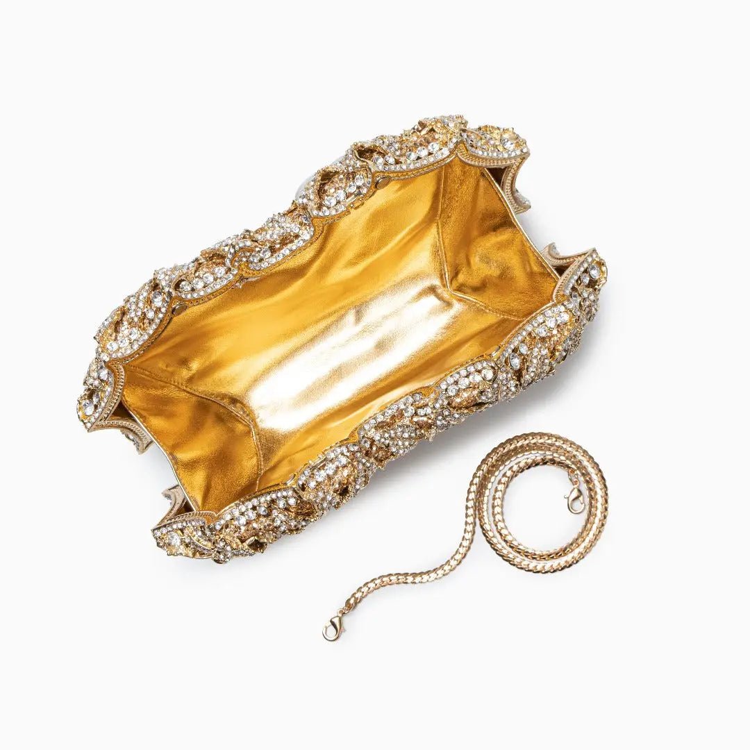 Lioris | Gold Rose Crystal Evening Clutch – Luxurious Bloom