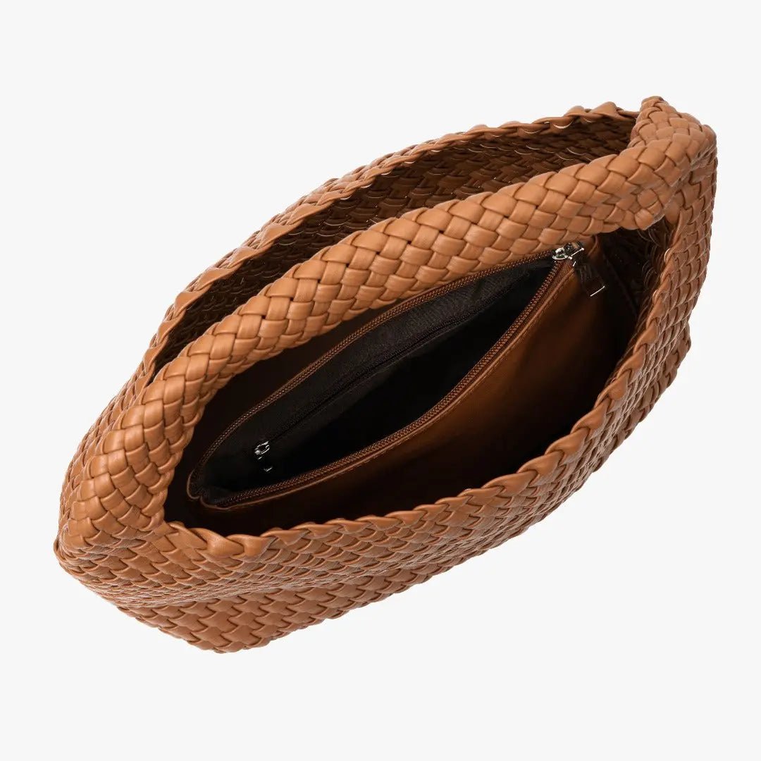 Charlotte | Elegant Leather Woven Bucket Bag – Spacious Shoulder Handbag for Women